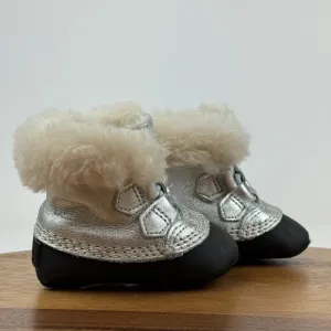 Baby Sorel Kids Caribootie Metallic Silver Leather Insulated Winter Boots Size 3