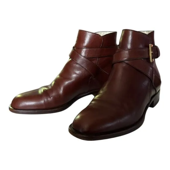 BALLY Bickford Leather Ankle Boots Buckle Strap Brown made in Italy size 5.5