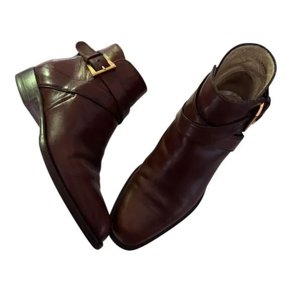 BALLY Bickford Leather Ankle Boots Buckle Strap Brown made in Italy size 5.5