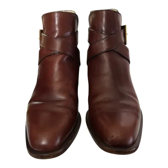 BALLY Bickford Leather Ankle Boots Buckle Strap Brown made in Italy size 5.5
