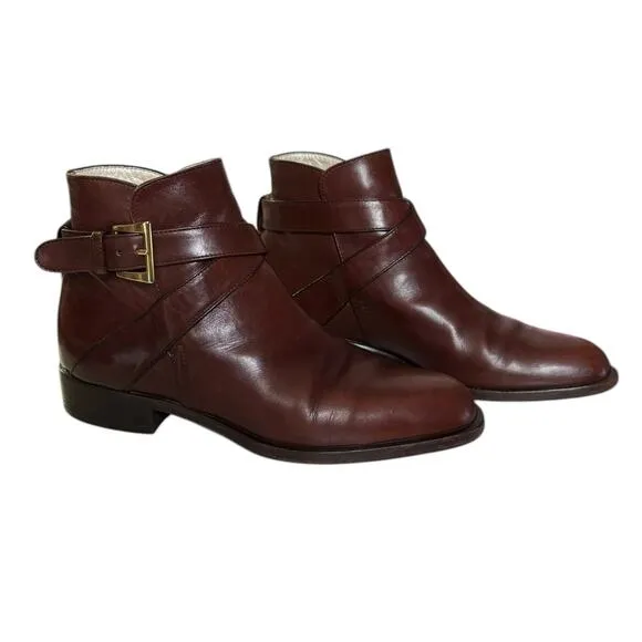 BALLY Bickford Leather Ankle Boots Buckle Strap Brown made in Italy size 5.5