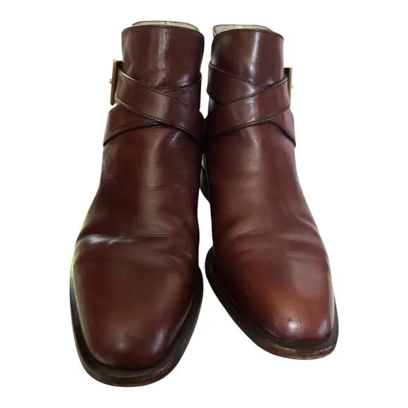 BALLY Bickford Leather Ankle Boots Buckle Strap Brown made in Italy size 5.5