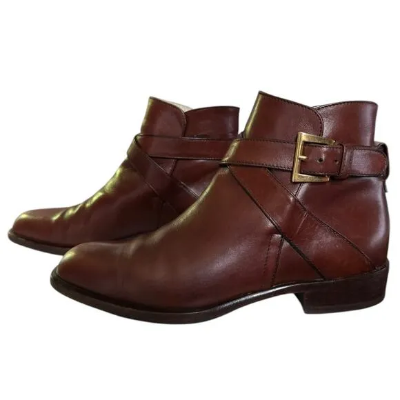 BALLY Bickford Leather Ankle Boots Buckle Strap Brown made in Italy size 5.5