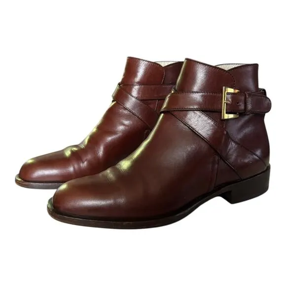 BALLY Bickford Leather Ankle Boots Buckle Strap Brown made in Italy size 5.5
