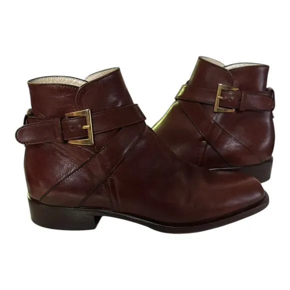 BALLY Bickford Leather Ankle Boots Buckle Strap Brown made in Italy size 5.5