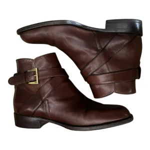 BALLY Bickford Leather Ankle Boots Buckle Strap Brown made in Italy size 5.5