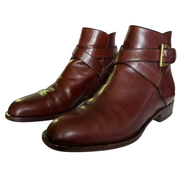 BALLY Bickford Leather Ankle Boots Buckle Strap Brown made in Italy size 5.5
