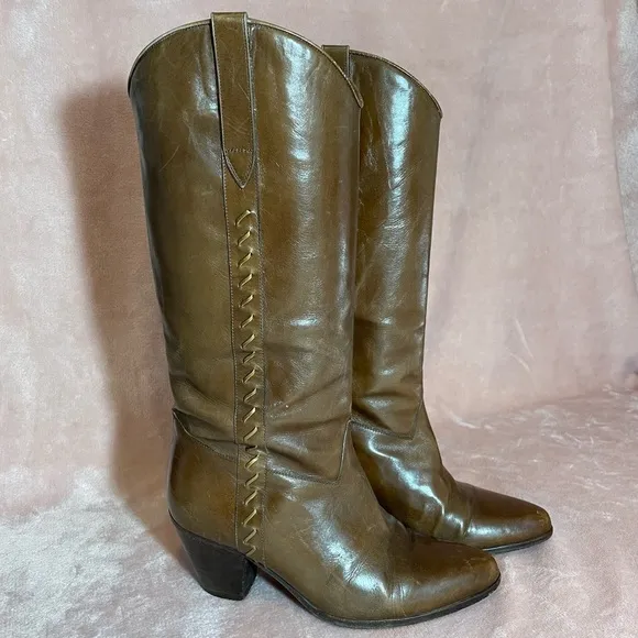 Bally Made in Italy Tall Leather Boots Size 7 Brown 2.5” Heel Cowgirl Western