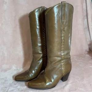 Bally Made in Italy Tall Leather Boots Size 7 Brown 2.5” Heel Cowgirl Western