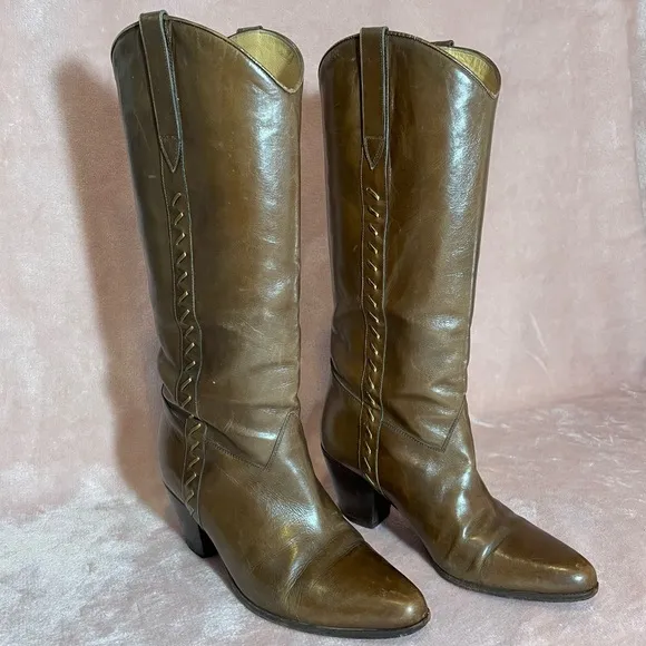 Bally Made in Italy Tall Leather Boots Size 7 Brown 2.5” Heel Cowgirl Western