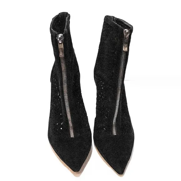 Barbara Bui Black Suede Laser Cut Stiletto Heel Ankle Boots Booties Designer 6.5