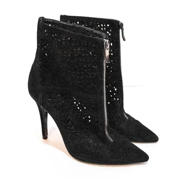 Barbara Bui Black Suede Laser Cut Stiletto Heel Ankle Boots Booties Designer 6.5