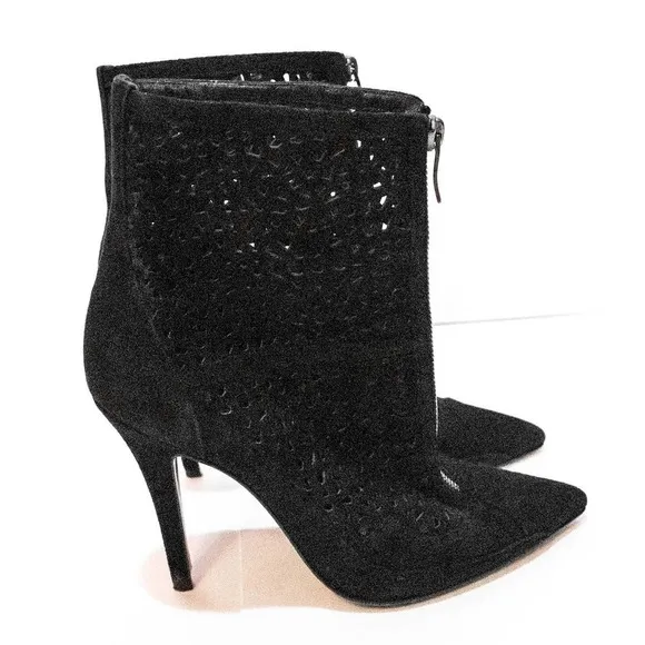 Barbara Bui Black Suede Laser Cut Stiletto Heel Ankle Boots Booties Designer 6.5
