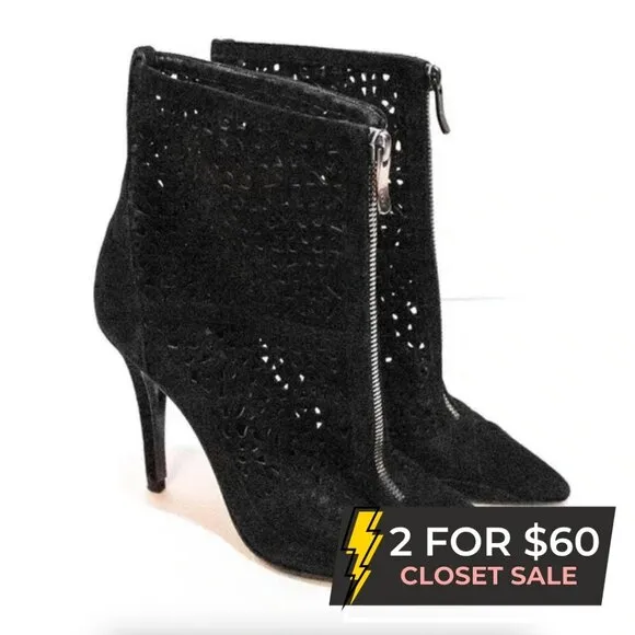Barbara Bui Black Suede Laser Cut Stiletto Heel Ankle Boots Booties Designer 6.5