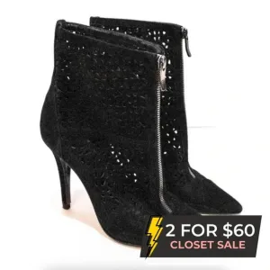 Barbara Bui Black Suede Laser Cut Stiletto Heel Ankle Boots Booties Designer 6.5