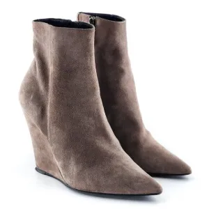 BARBARA BUI Taupe Brown Suede Pointed Toe Wedge Booties Ankle Boots