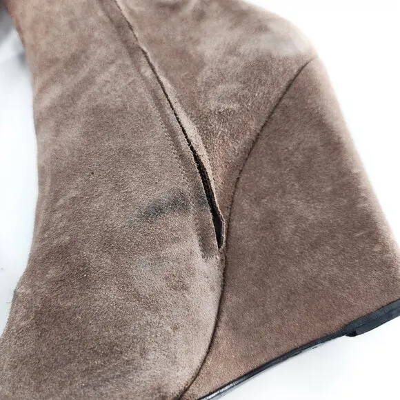 BARBARA BUI Taupe Brown Suede Pointed Toe Wedge Booties Ankle Boots