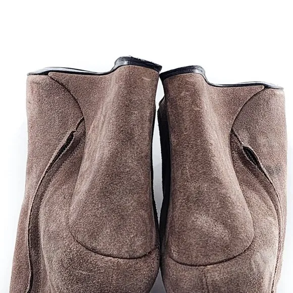BARBARA BUI Taupe Brown Suede Pointed Toe Wedge Booties Ankle Boots