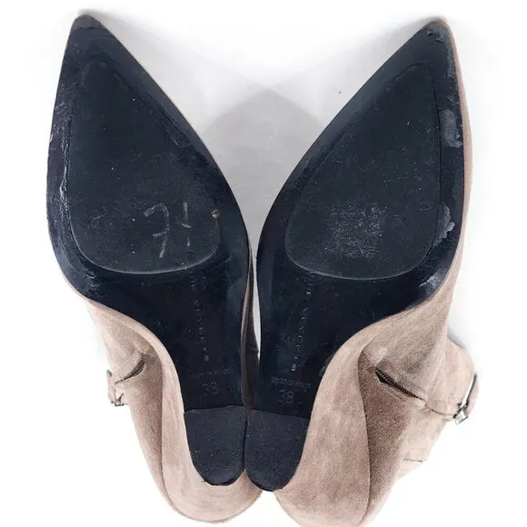 BARBARA BUI Taupe Brown Suede Pointed Toe Wedge Booties Ankle Boots