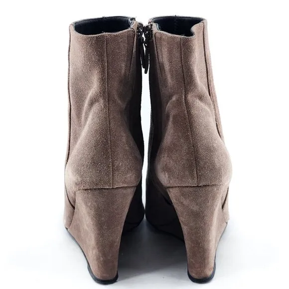 BARBARA BUI Taupe Brown Suede Pointed Toe Wedge Booties Ankle Boots