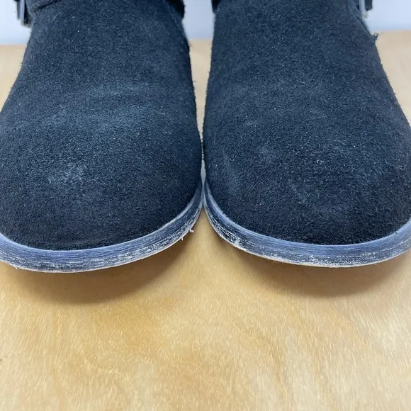 BearPaw Black Suede/Knit Shania Ankle Boots Sz 9