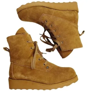 Bearpaw Krista Tan Sheepskin Suede Platform Heeled Ankle Boots Size 8 Brand NEW