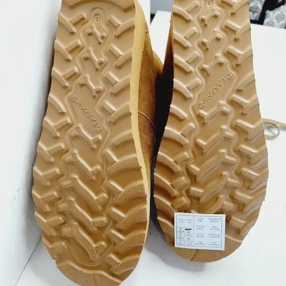 Bearpaw Krista Tan Sheepskin Suede Platform Heeled Ankle Boots Size 8 Brand NEW