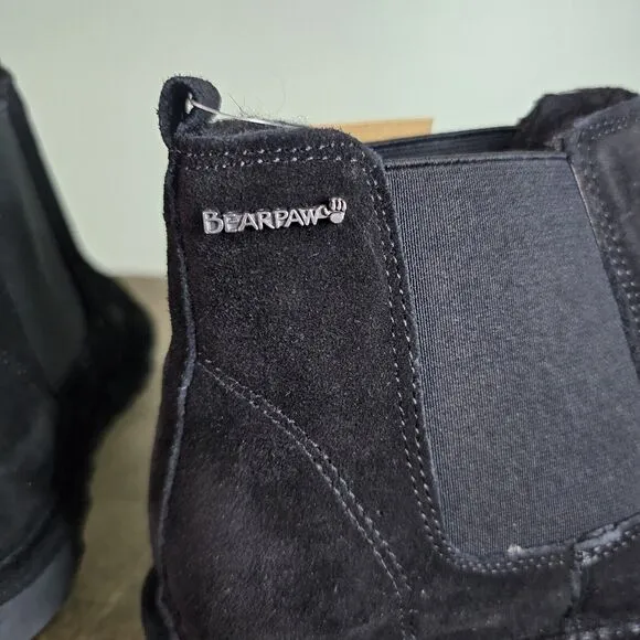 Bearpaw Size 9 Women's Drew Black Suede Wool Lined Ankle Pull On Boots NEW