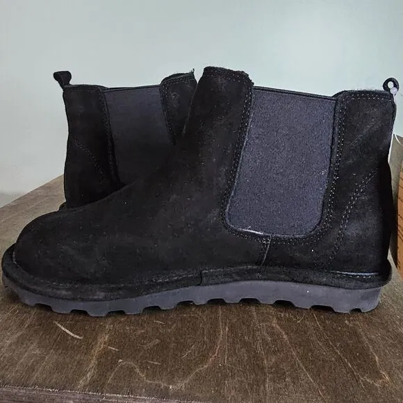 Bearpaw Size 9 Women's Drew Black Suede Wool Lined Ankle Pull On Boots NEW