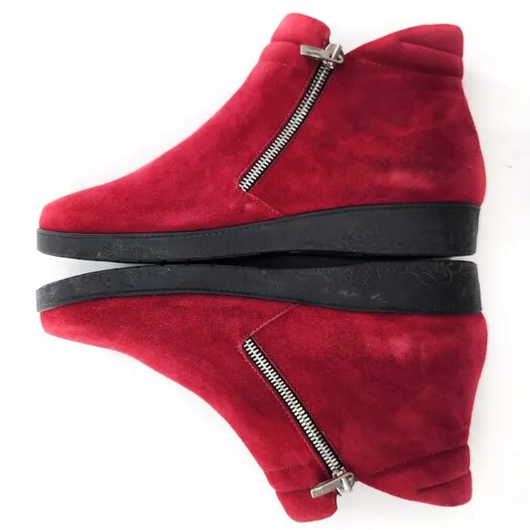 BeautiFeel NWOB Red Suede Double Zip Ankle Booties Boots