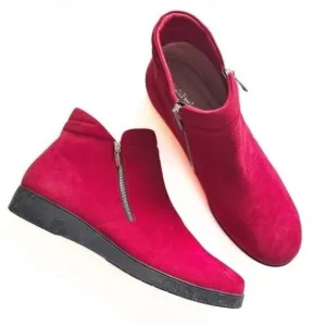 BeautiFeel NWOB Red Suede Double Zip Ankle Booties Boots
