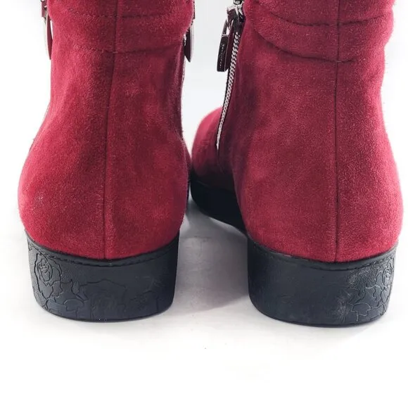 BeautiFeel NWOB Red Suede Double Zip Ankle Booties Boots