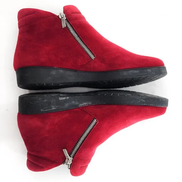 BeautiFeel NWOB Red Suede Double Zip Ankle Booties Boots