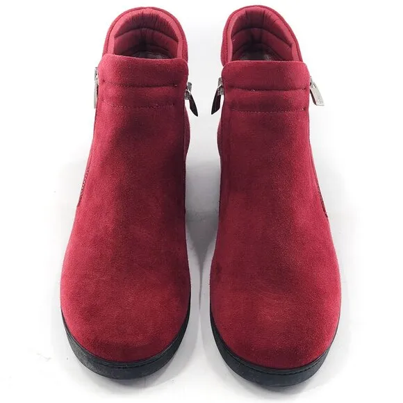 BeautiFeel NWOB Red Suede Double Zip Ankle Booties Boots