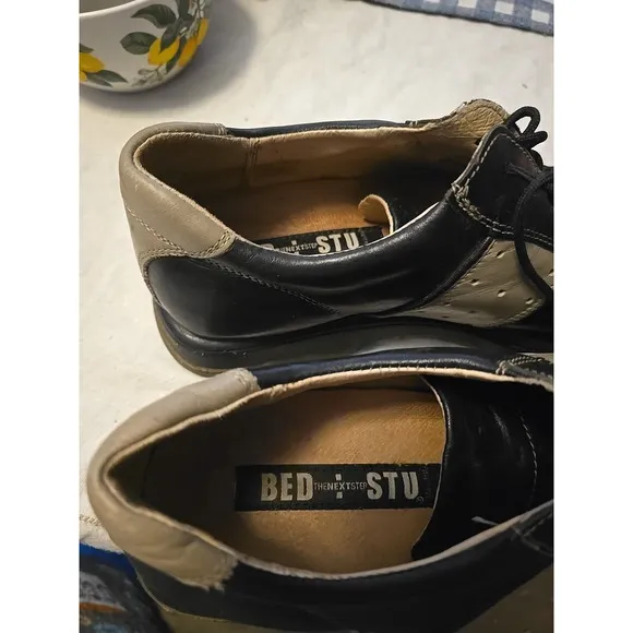 Bed Stu Black Leather Oxford Low Top Lace Up Square Toe Casual Shoes Men's Sz 42