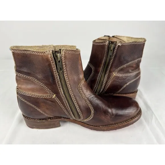 Bed Stu Eiffel Boots Womens 10 Brown Leather Zip Bootie Teak Driftwood