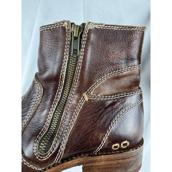 Bed Stu Eiffel Boots Womens 10 Brown Leather Zip Bootie Teak Driftwood