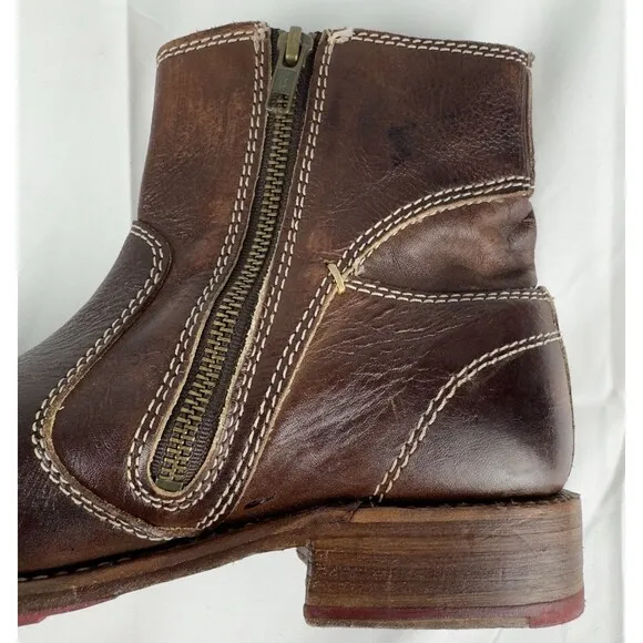 Bed Stu Eiffel Boots Womens 10 Brown Leather Zip Bootie Teak Driftwood