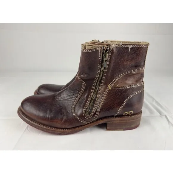 Bed Stu Eiffel Boots Womens 10 Brown Leather Zip Bootie Teak Driftwood