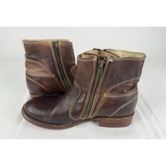 Bed Stu Eiffel Boots Womens 10 Brown Leather Zip Bootie Teak Driftwood