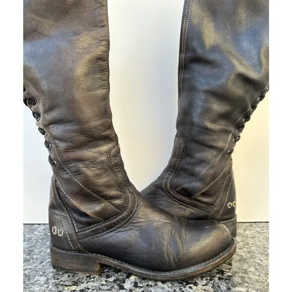 Bed Stu Manchester Knee Leather Back Lace Side Zip Riding Boots Womens Sz 6