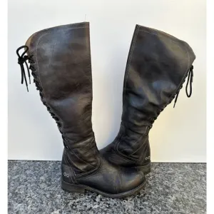 Bed Stu Manchester Knee Leather Back Lace Side Zip Riding Boots Womens Sz 6