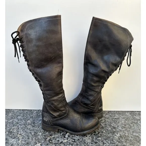 Bed Stu Manchester Knee Leather Back Lace Side Zip Riding Boots Womens Sz 6