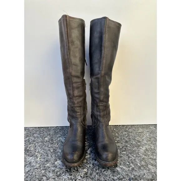 Bed Stu Manchester Knee Leather Back Lace Side Zip Riding Boots Womens Sz 6