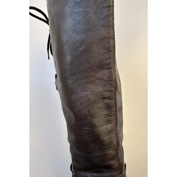 Bed Stu Manchester Knee Leather Back Lace Side Zip Riding Boots Womens Sz 6