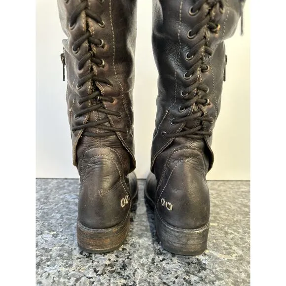 Bed Stu Manchester Knee Leather Back Lace Side Zip Riding Boots Womens Sz 6