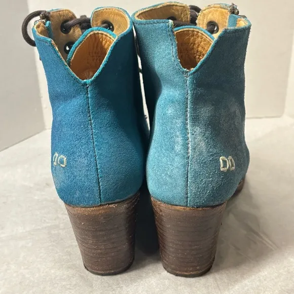 BED STU Turquoise, Suede ANKLE BOOTS WEDGE Distressed Size 7.5