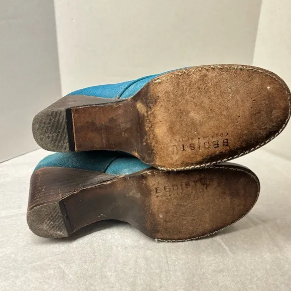 BED STU Turquoise, Suede ANKLE BOOTS WEDGE Distressed Size 7.5