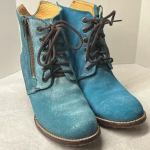 BED STU Turquoise, Suede ANKLE BOOTS WEDGE Distressed Size 7.5