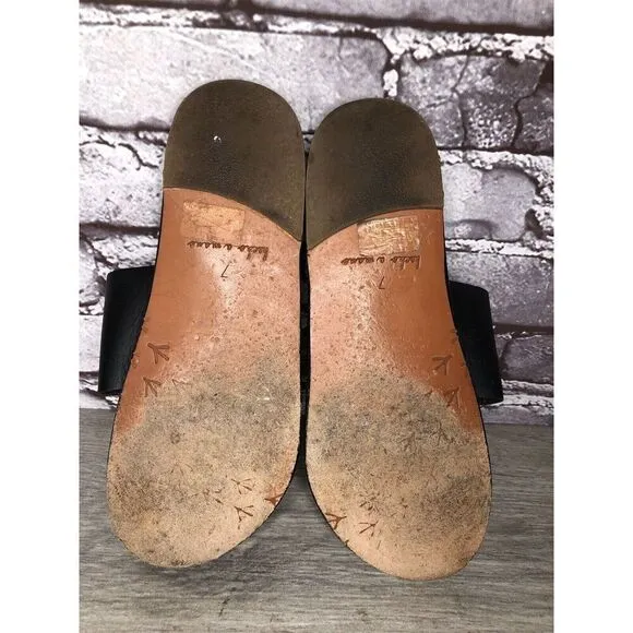 Beek Black Leather Handmade Gold Toe Ring Flats Sandals Women Sz 7M US/38EU